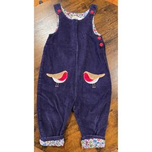Baby Boden Purple Corduroy Robin Bird Overalls Floral Lined Dungarees 2-3Y 98cm